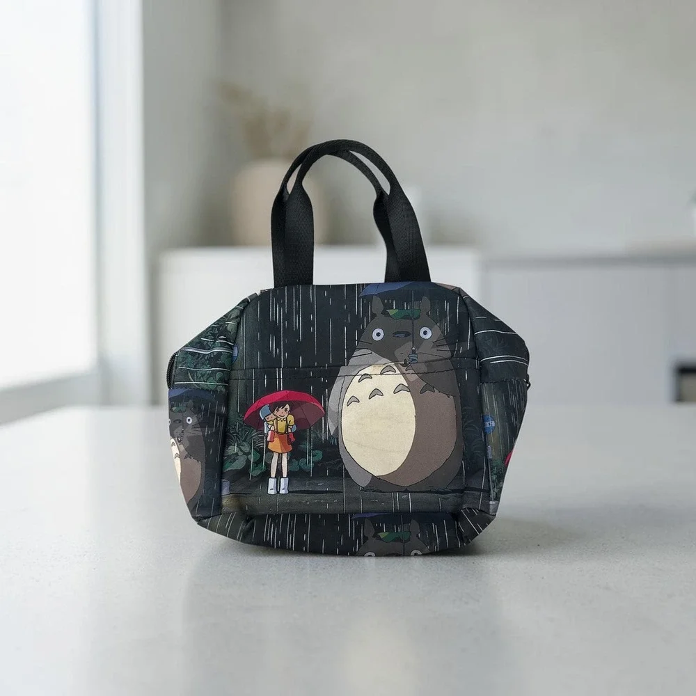 Studio Ghibli My Neighbor Totoro Insulated Lunch Bag Rainy Bus Stop Scene Black